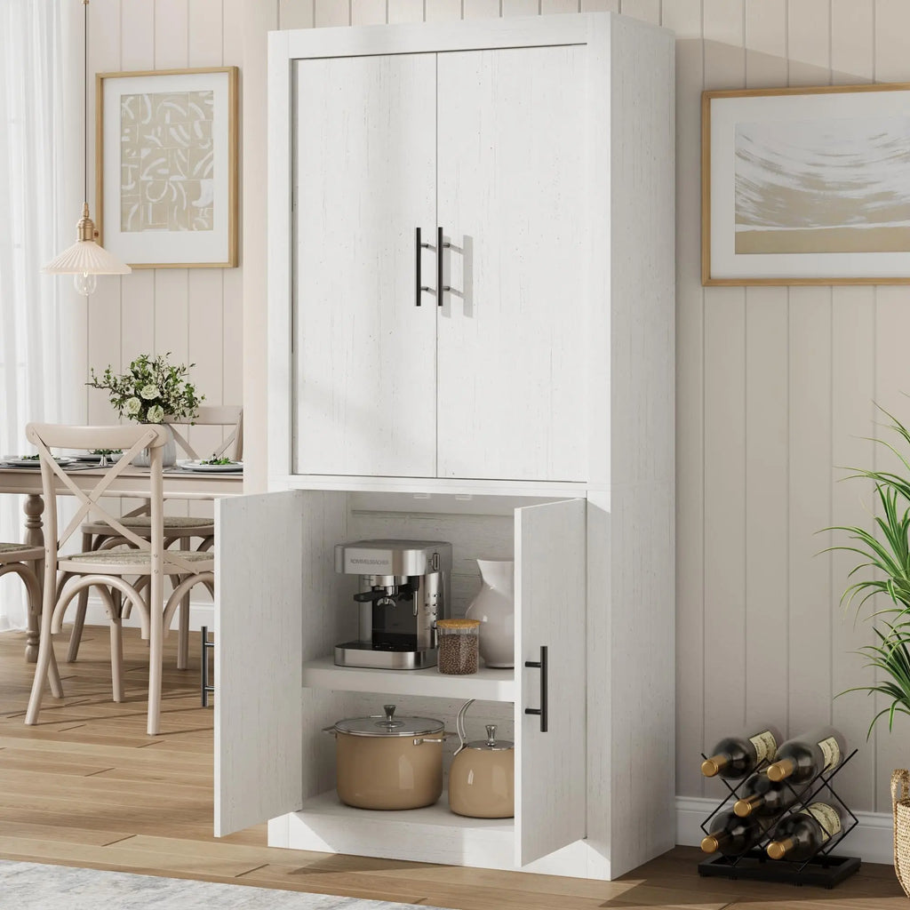 Farmhouse Tall Kitchen Pantry Cabinet 70 5 Inch Freestanding Wood Cupboard With 4 Doors Adjustable Shelves Anti Tip Large Storage For Kitchen Dining Or Living Room Antique White Wooden