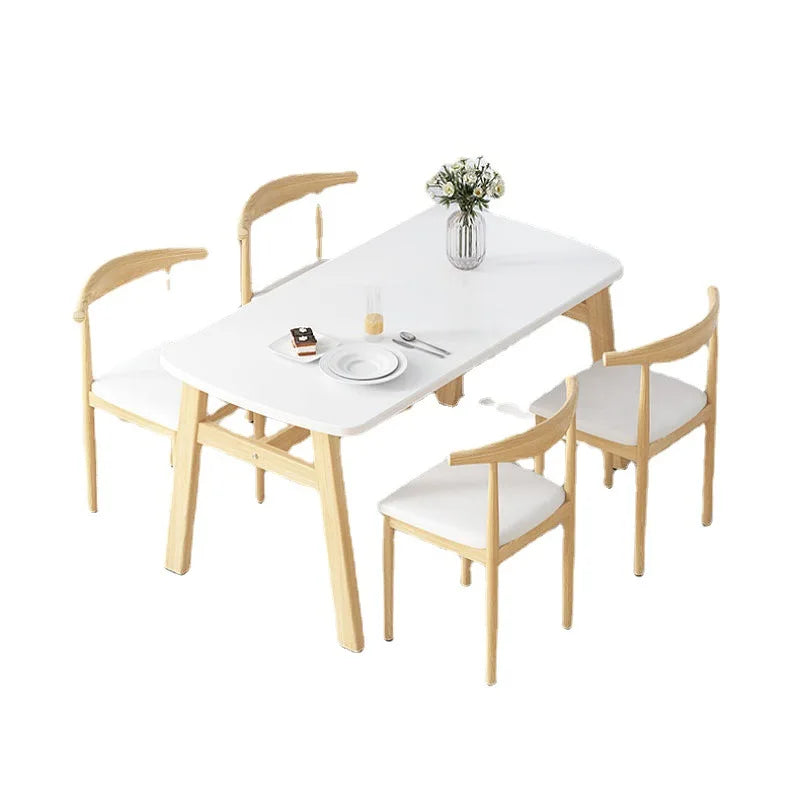 Modern Minimalist Small Apartment Dining Table Set 4 Chairs Rectangular Extendable Foldable Space Saving Kitchen Table Furniture