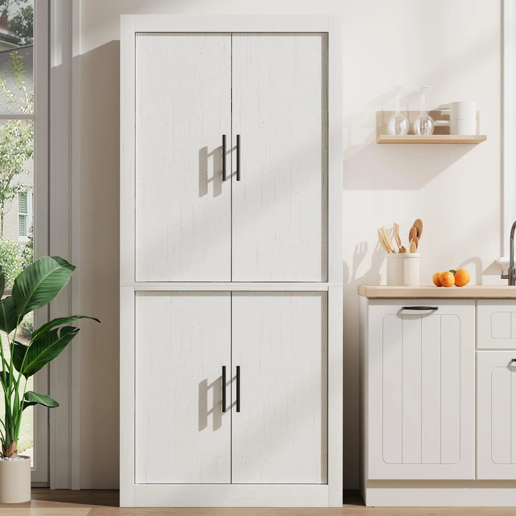 Farmhouse Tall Kitchen Pantry Cabinet 70 5 Inch Freestanding Wood Cupboard With 4 Doors Adjustable Shelves Anti Tip Large Storage For Kitchen Dining Or Living Room Antique White Wooden