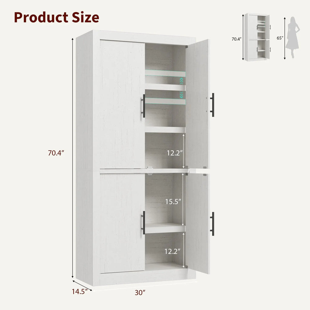 Farmhouse Tall Kitchen Pantry Cabinet 70 5 Inch Freestanding Wood Cupboard With 4 Doors Adjustable Shelves Anti Tip Large Storage For Kitchen Dining Or Living Room Antique White Wooden