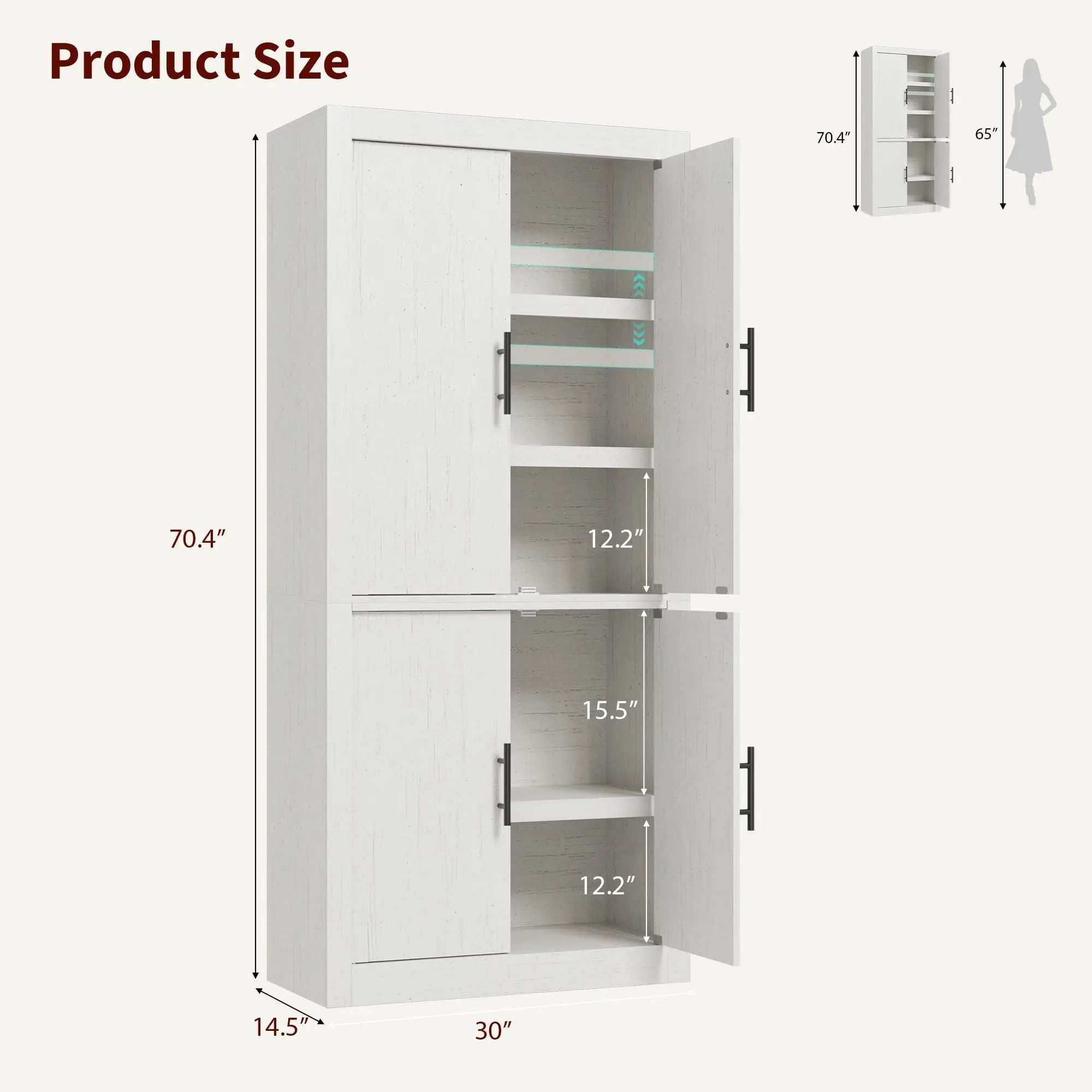 Farmhouse Tall Kitchen Pantry Cabinet 70 5 Inch Freestanding Wood Cupboard With 4 Doors Adjustable Shelves Anti Tip Large Storage For Kitchen Dining Or Living Room Antique White Wooden