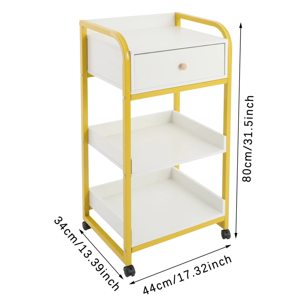Bymaocar Salon Trolley Utility Cart Portable Tea Storage Cabinet 2 Tier 1 Drawer Mobile Organizer for Hair Salon Beauty Salon Home Kitchen Sturdy PVC Steel Frame Holds 55.12 lbs Large Top Shelf Space