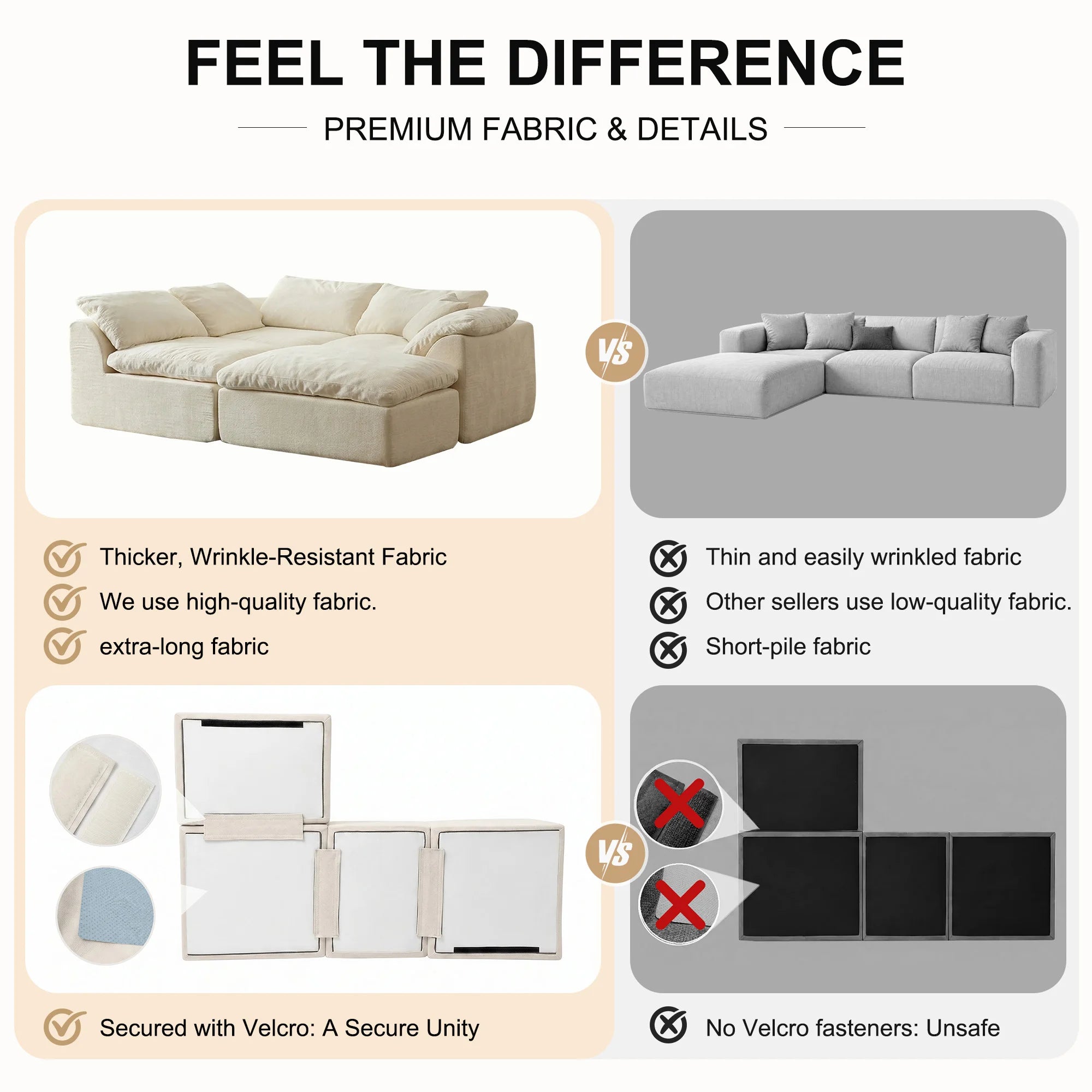 Modern Modular Sectional Sofa Cloud Couch Oversized Deep Seat Comfy Sofa for Living Room Furniture with Removable Cushions