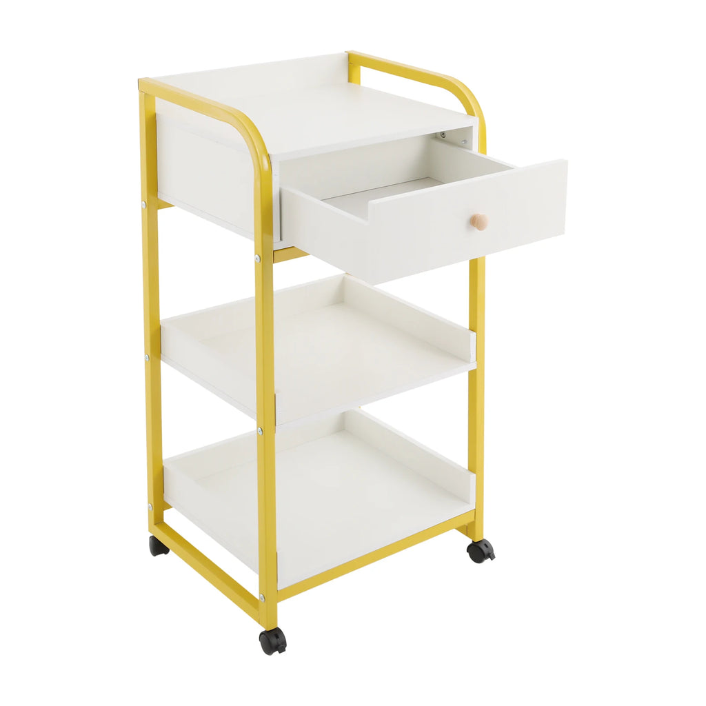 Bymaocar Salon Trolley Utility Cart Portable Tea Storage Cabinet 2 Tier 1 Drawer Mobile Organizer for Hair Salon Beauty Salon Home Kitchen Sturdy PVC Steel Frame Holds 55.12 lbs Large Top Shelf Space